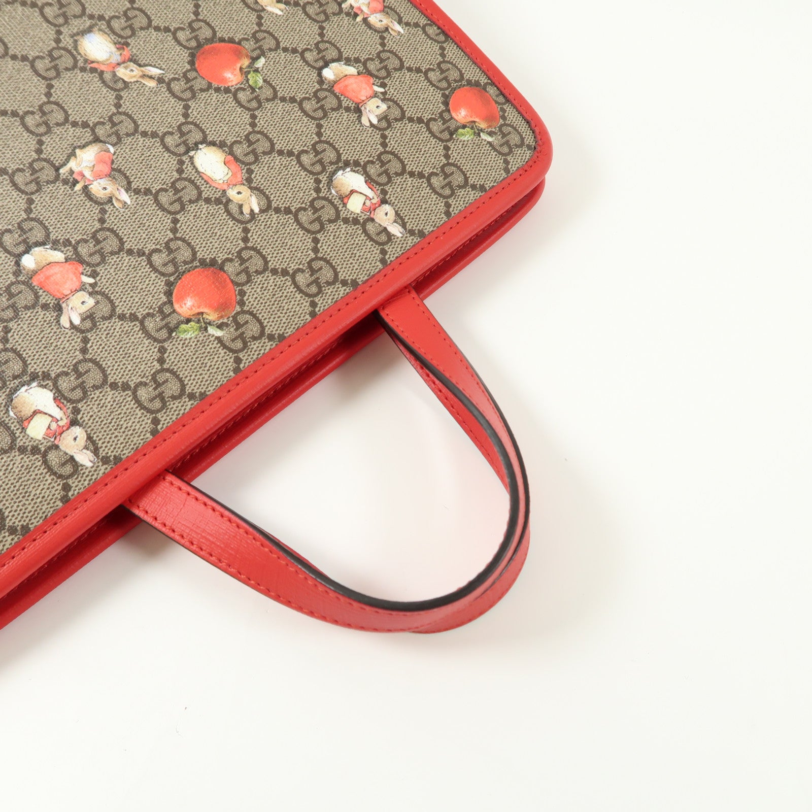 GUCCI 塗層帆布/皮革Peter Rabbit x Gucci Children's Tote Bag銀扣手挽袋棕色/紅色