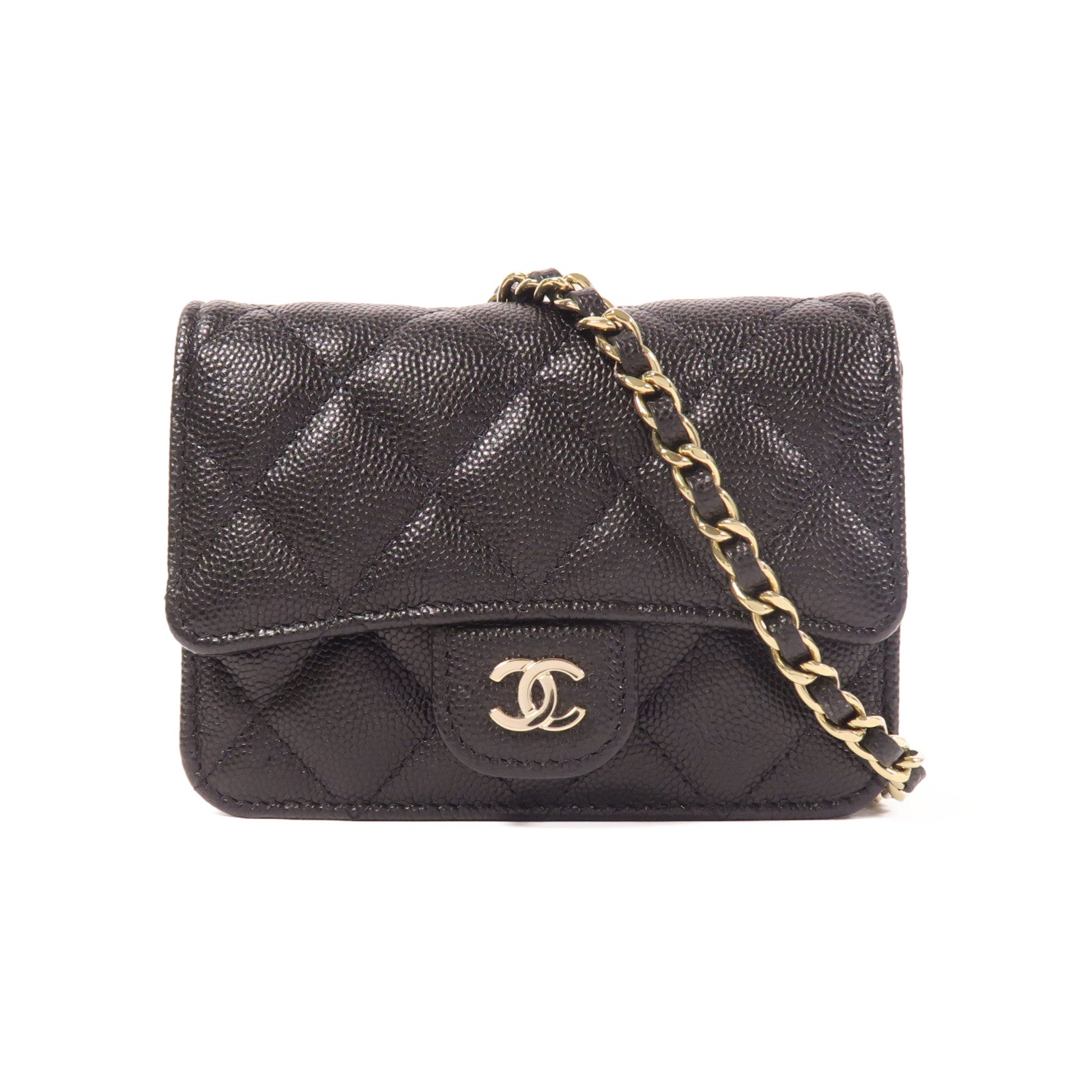 CHANEL 牛皮皮革Chain Shoulder金扣鏈帶肩背袋