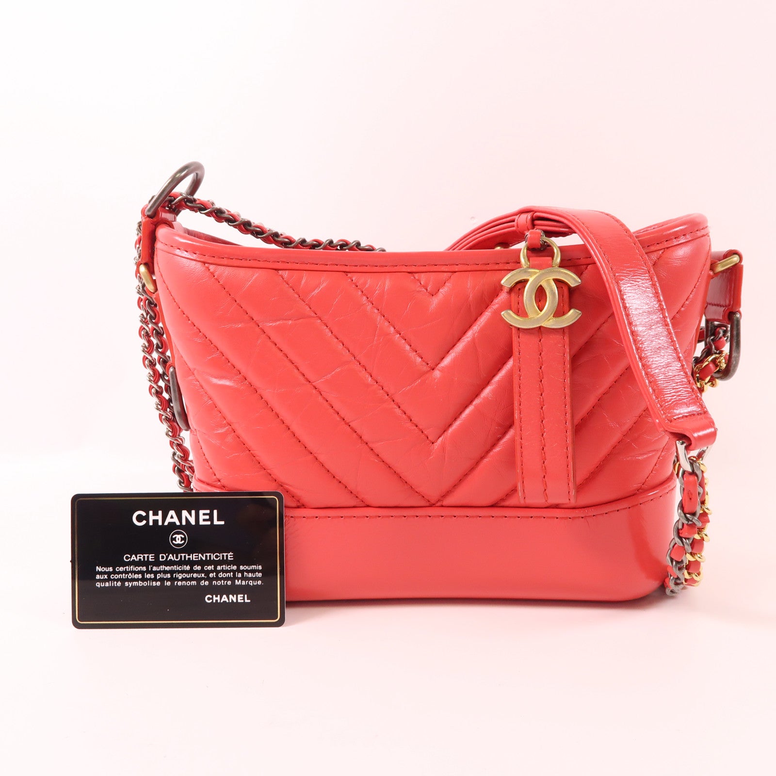 CHANEL CC Gabrielle Small Chain Shoulder Bag Calfskin Leather Red