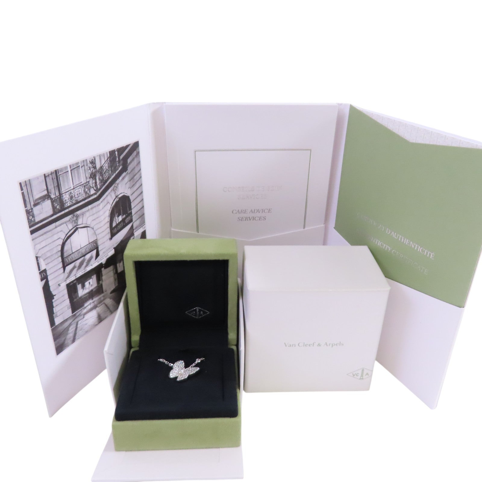 Van Cleef & Arpels 18K白金/鑽石Two Butterfly Pendant Necklace銀扣項鏈