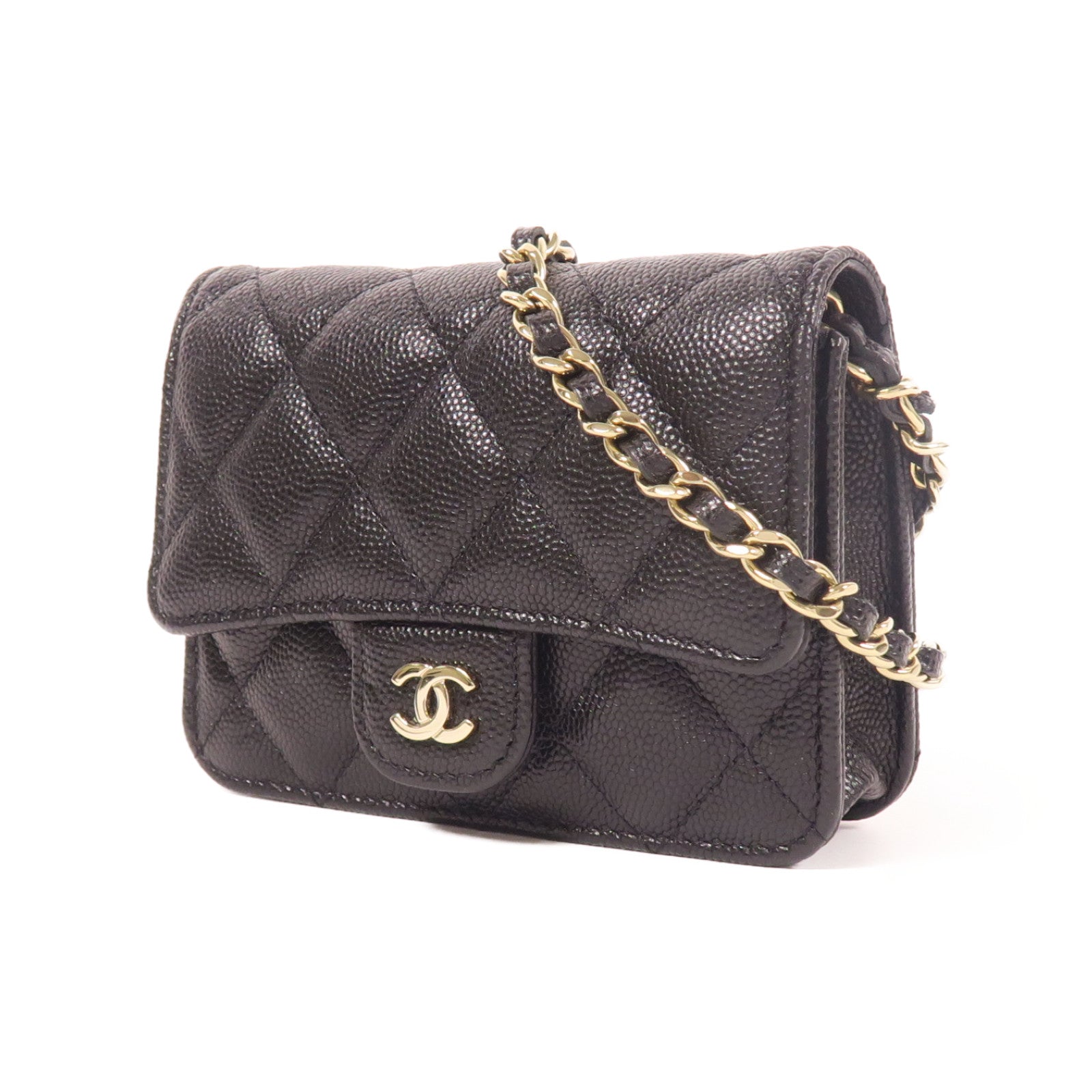 CHANEL 牛皮皮革Chain Shoulder金扣鏈帶肩背袋