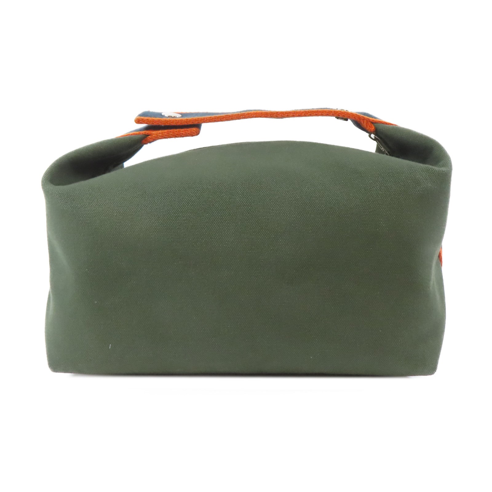 HERMES 帆布Bride-A-Brac Case銀扣手挽袋綠色