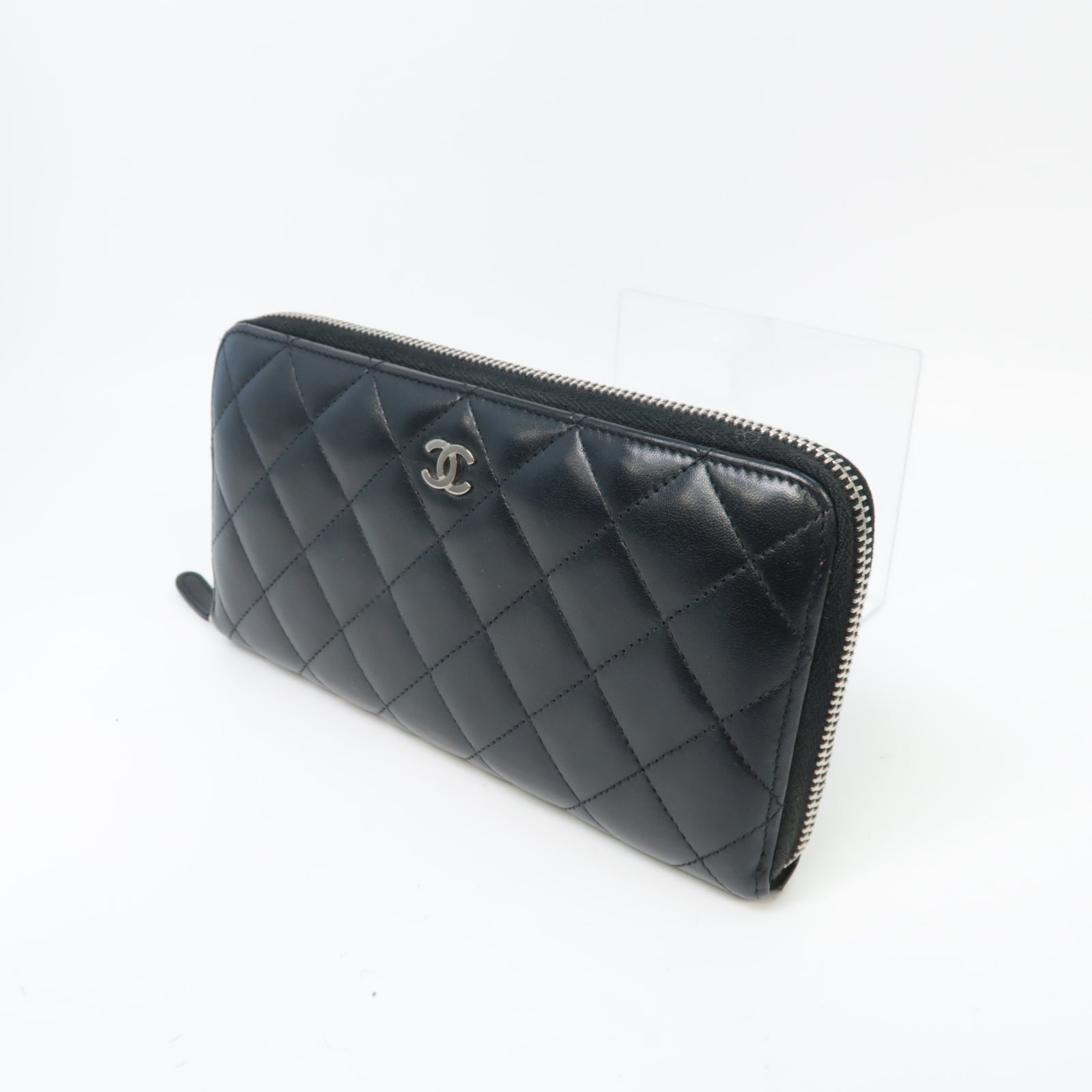 CHANEL 【激減優惠】菱格羊皮皮革Long Wallet銀扣長錢包黒色