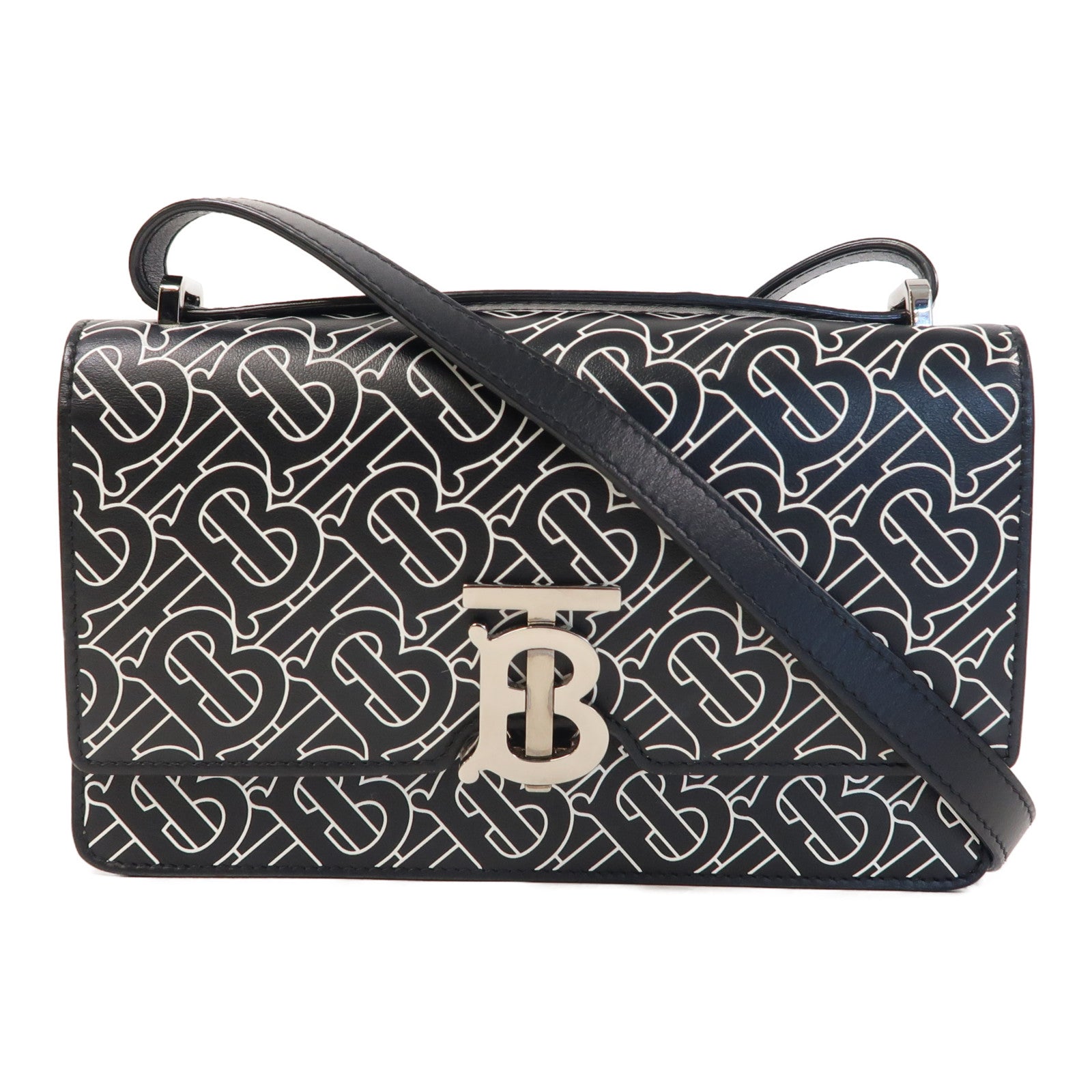 BURBERRY 牛皮皮革Shoulder Bag銀扣肩背袋黑色