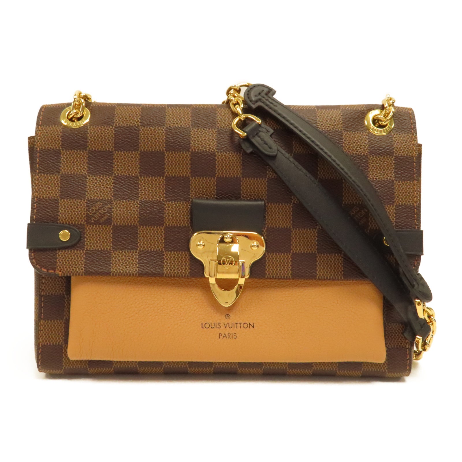 LOUIS VUITTON Damier Vavin PM金扣鏈帶肩背袋啡色