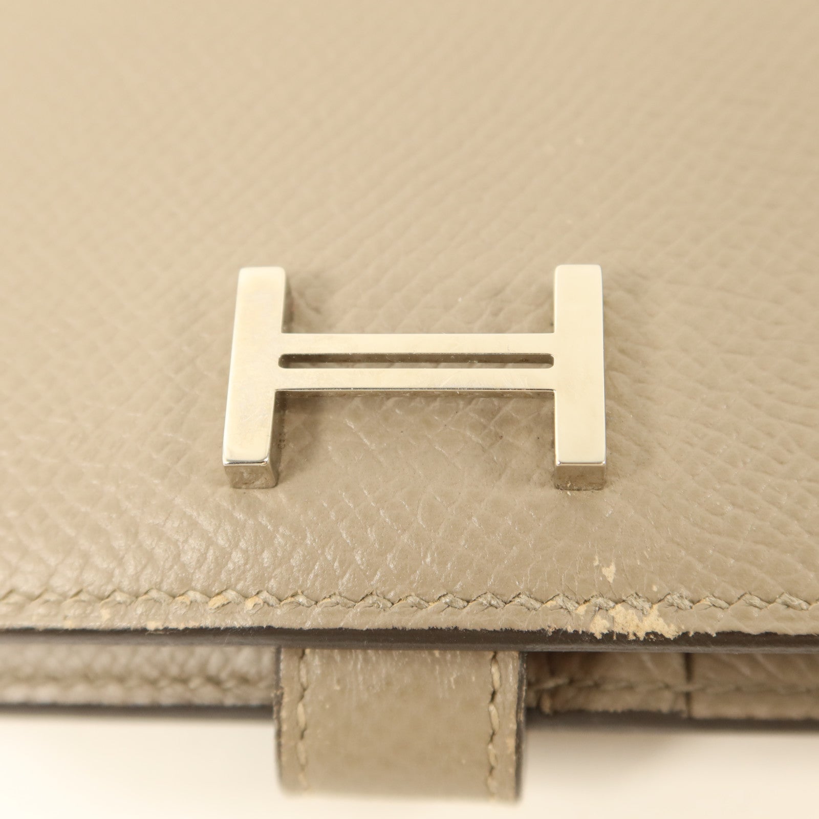 HERMES Epsom皮革Bearn Compact Wallet銀扣錢包Gris Asphalte
