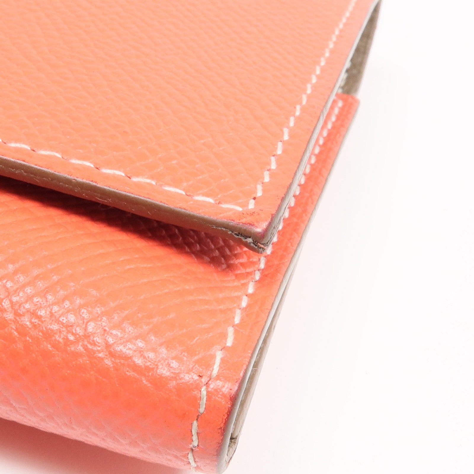 HERMES Epsom皮革Bearn Tri-Fold銀扣長錢包Rouge Casaque/Etoupe
