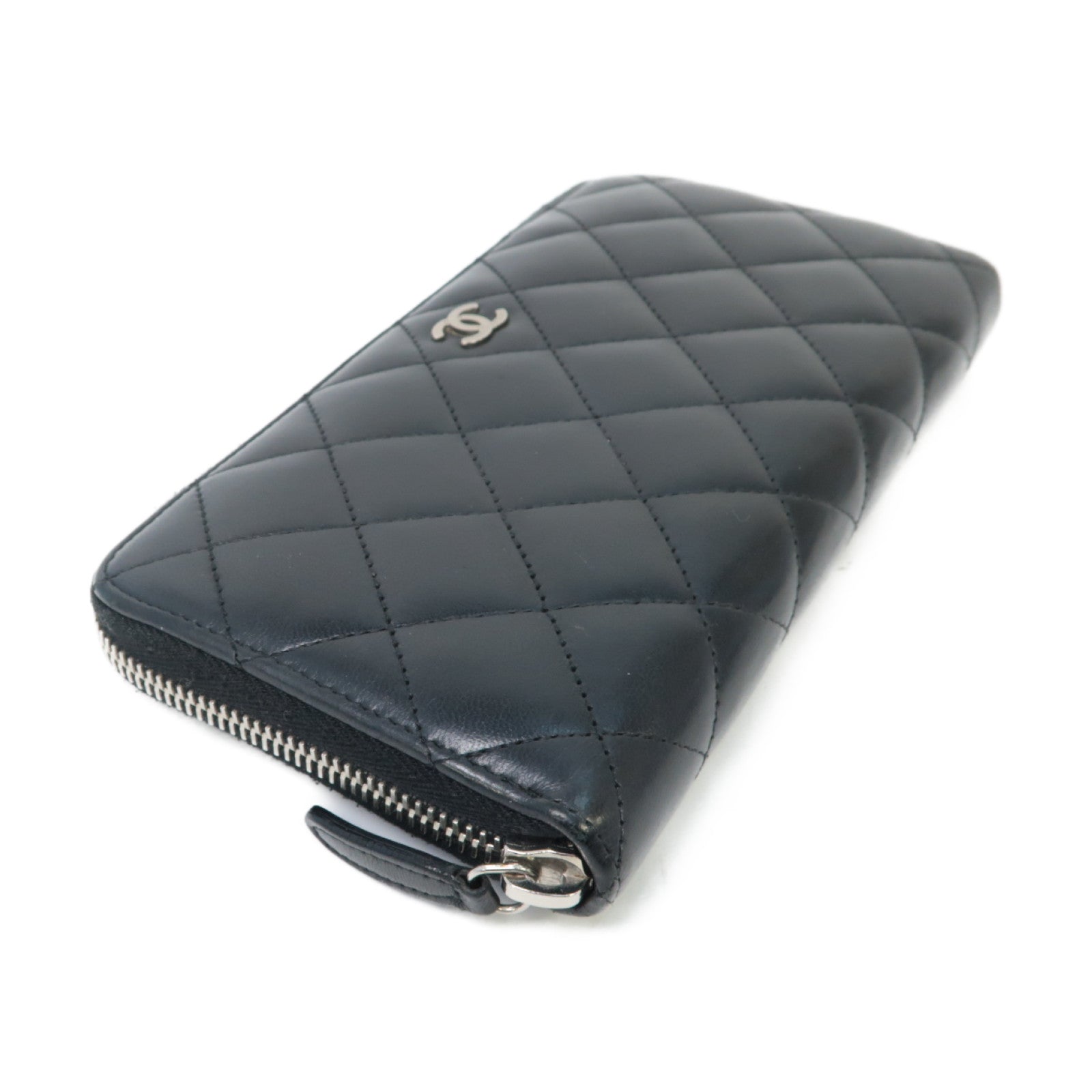 CHANEL 【激減優惠】菱格羊皮皮革Long Wallet銀扣長錢包黒色
