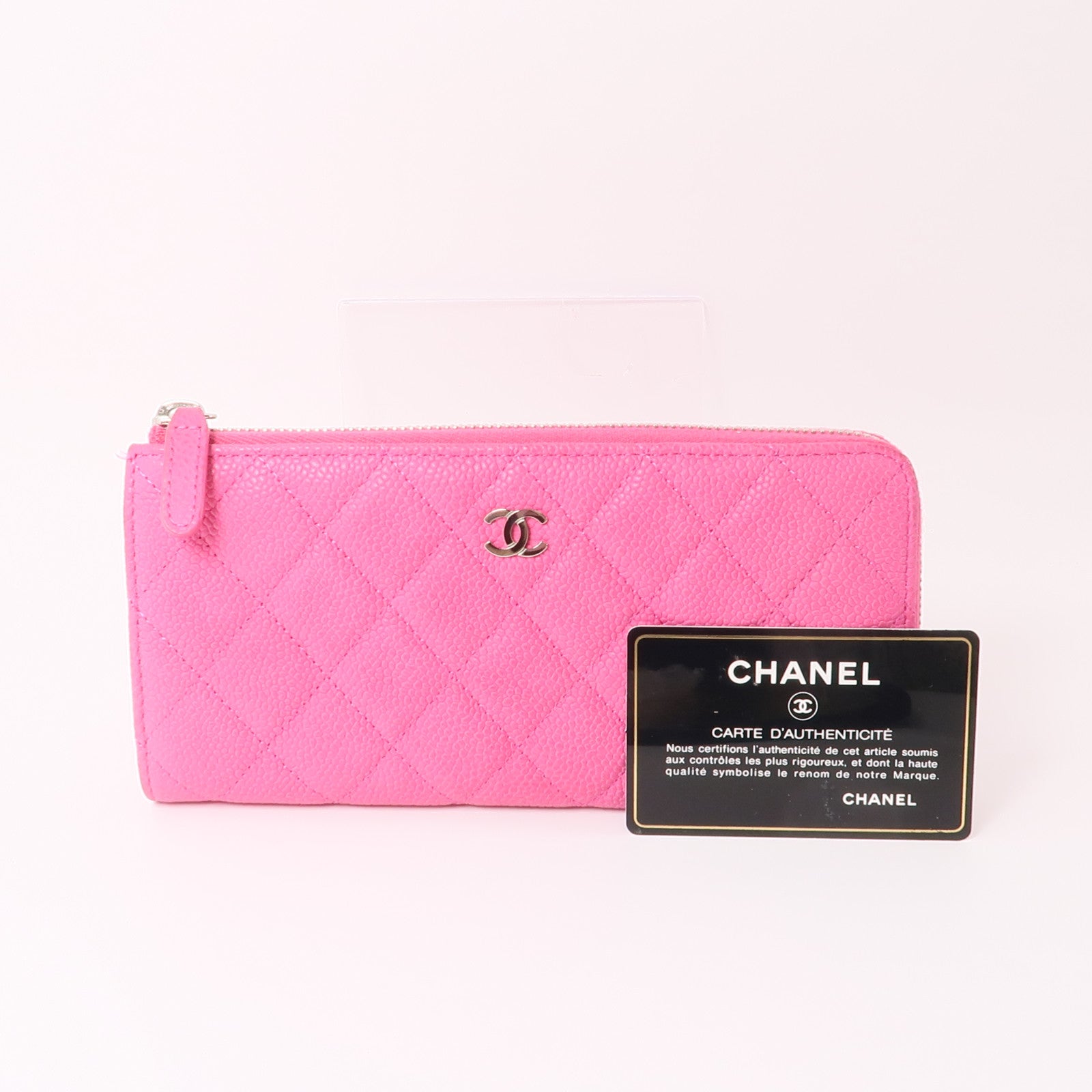 CHANEL 牛皮皮革Long Wallet銀扣長錢包粉紅色