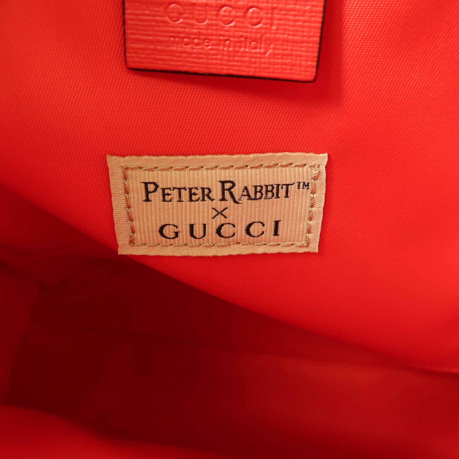 GUCCI 塗層帆布/皮革Peter Rabbit x Gucci Children's Tote Bag銀扣手挽袋棕色/紅色