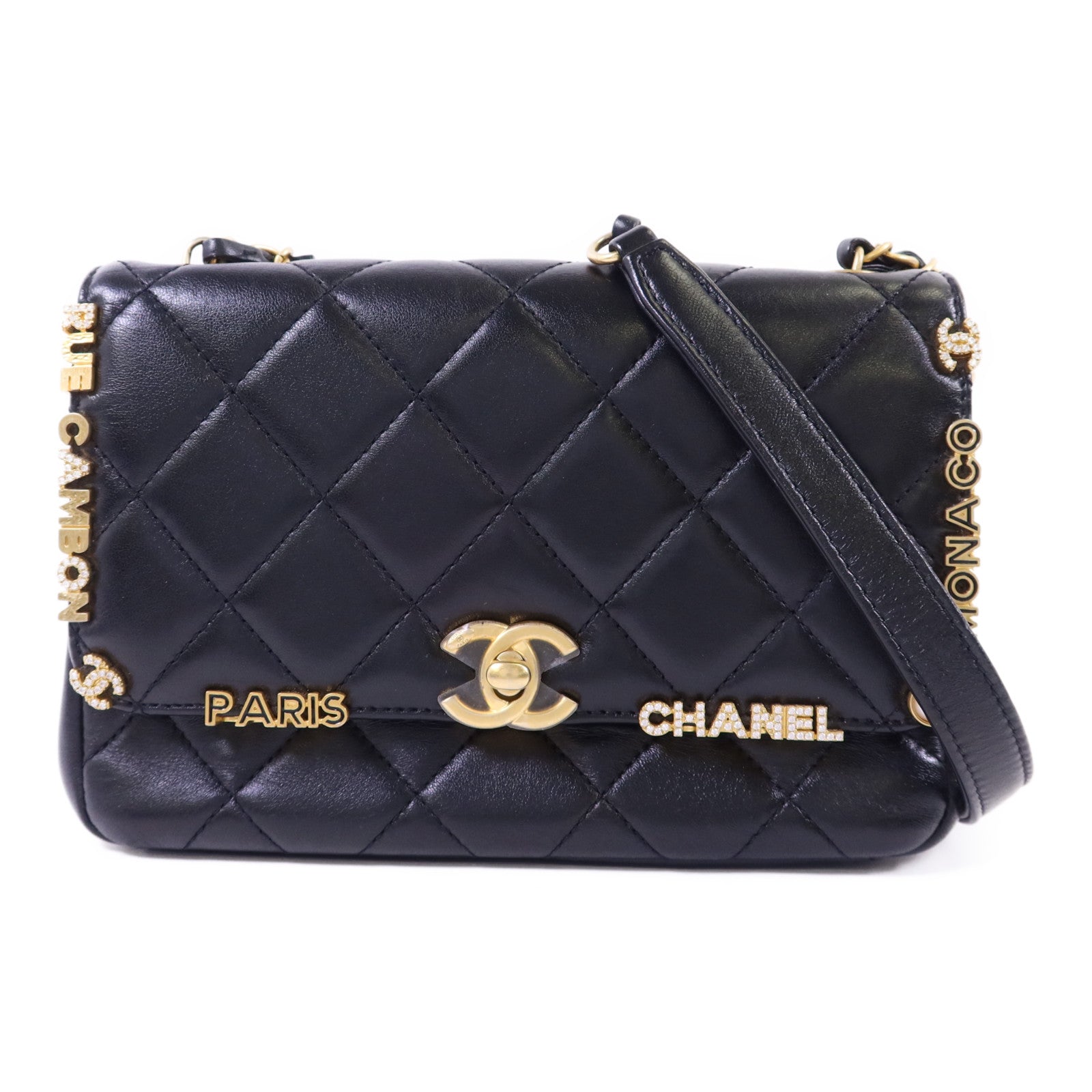 CHANEL 羊皮皮革Matelasse Mini Flap金扣鏈帶肩背袋