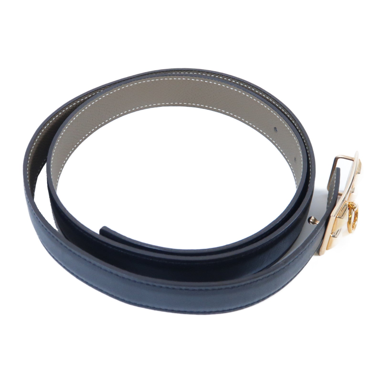 HERMES **【激減優惠】Epsom皮革Belt金扣皮帶Noir黑色/Etoupe大象灰色