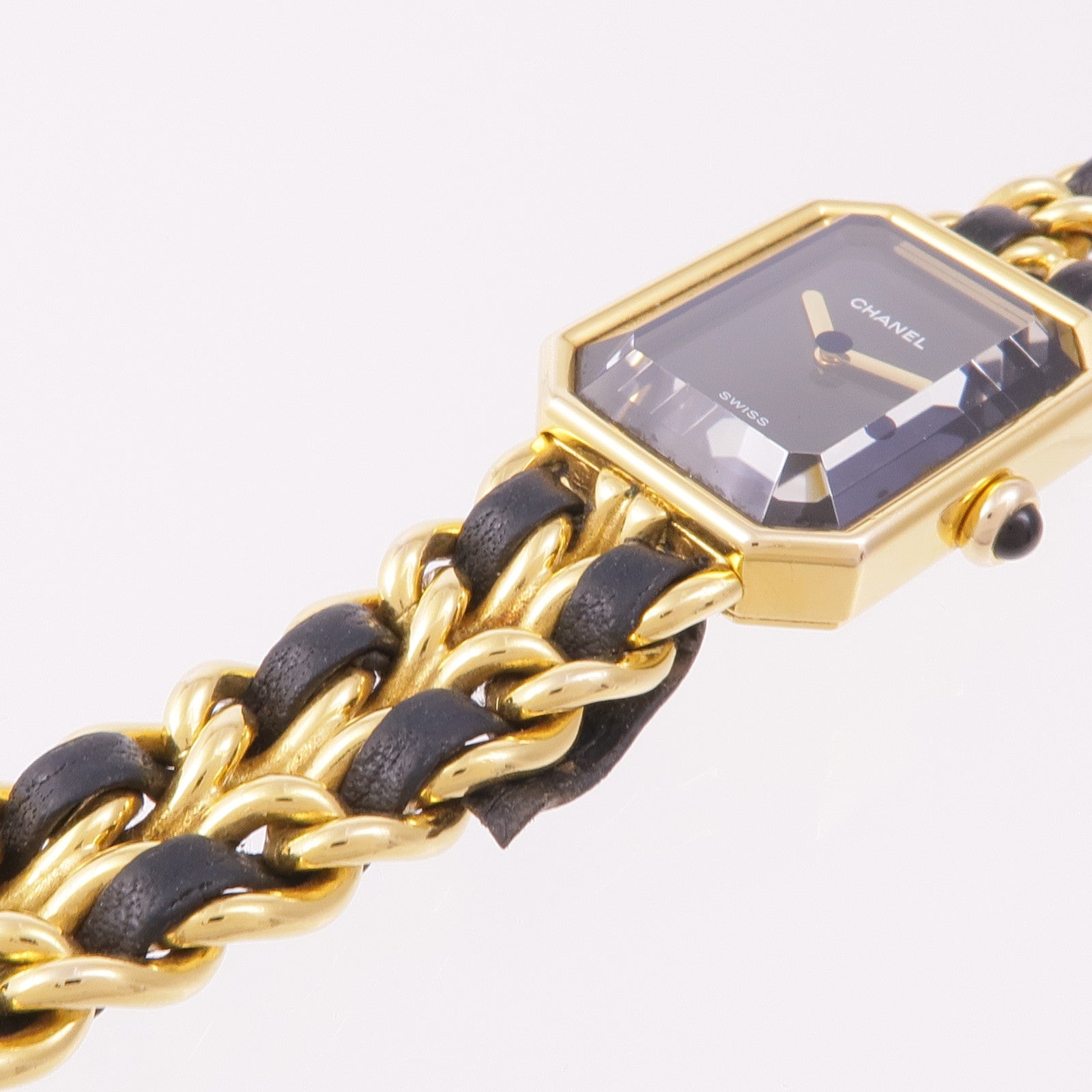 CHANEL CC Premiere M Quartz Watch Gold Plated Leather Black