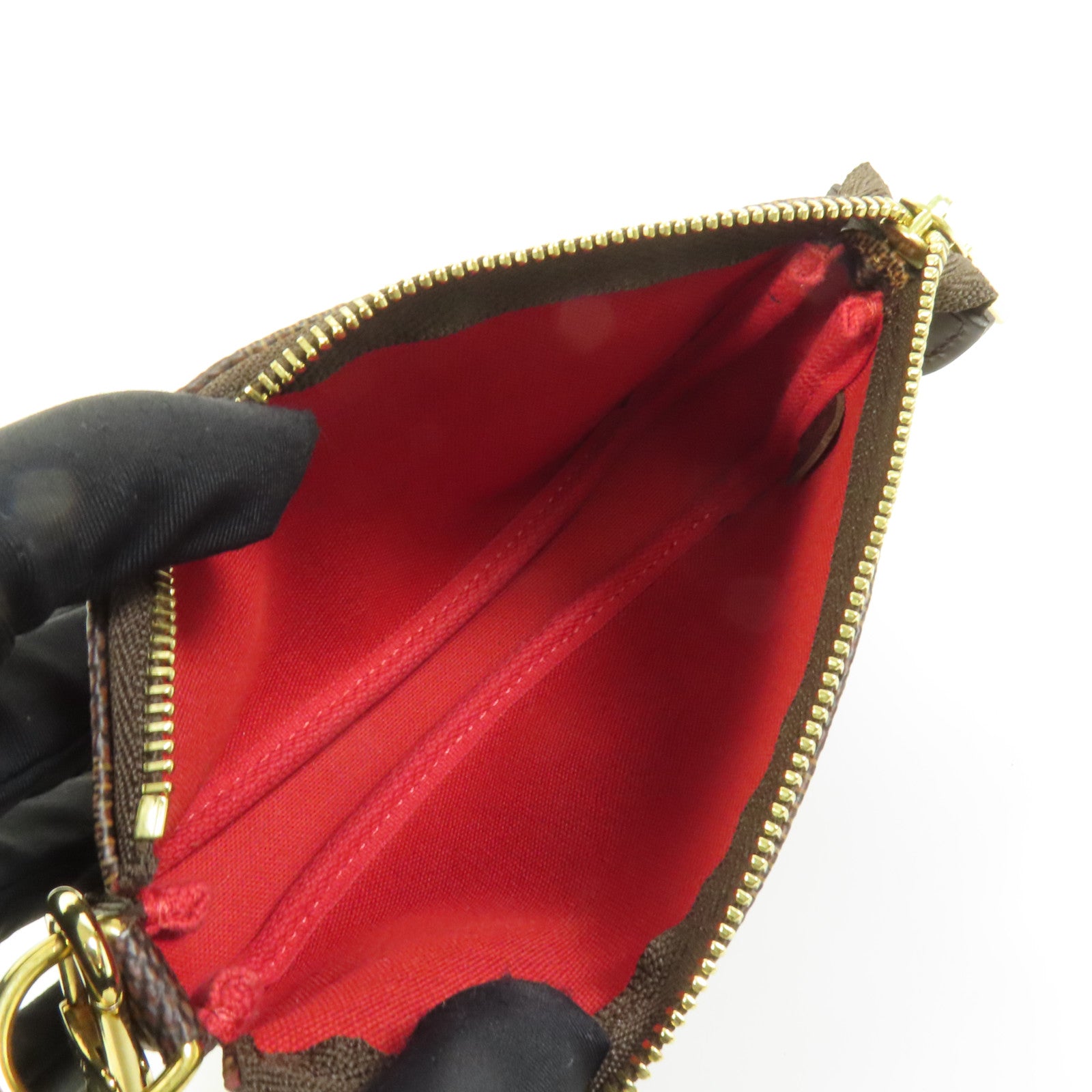 LOUIS VUITTON Damier Mini Pochette Accessories金扣鏈帶手挽袋