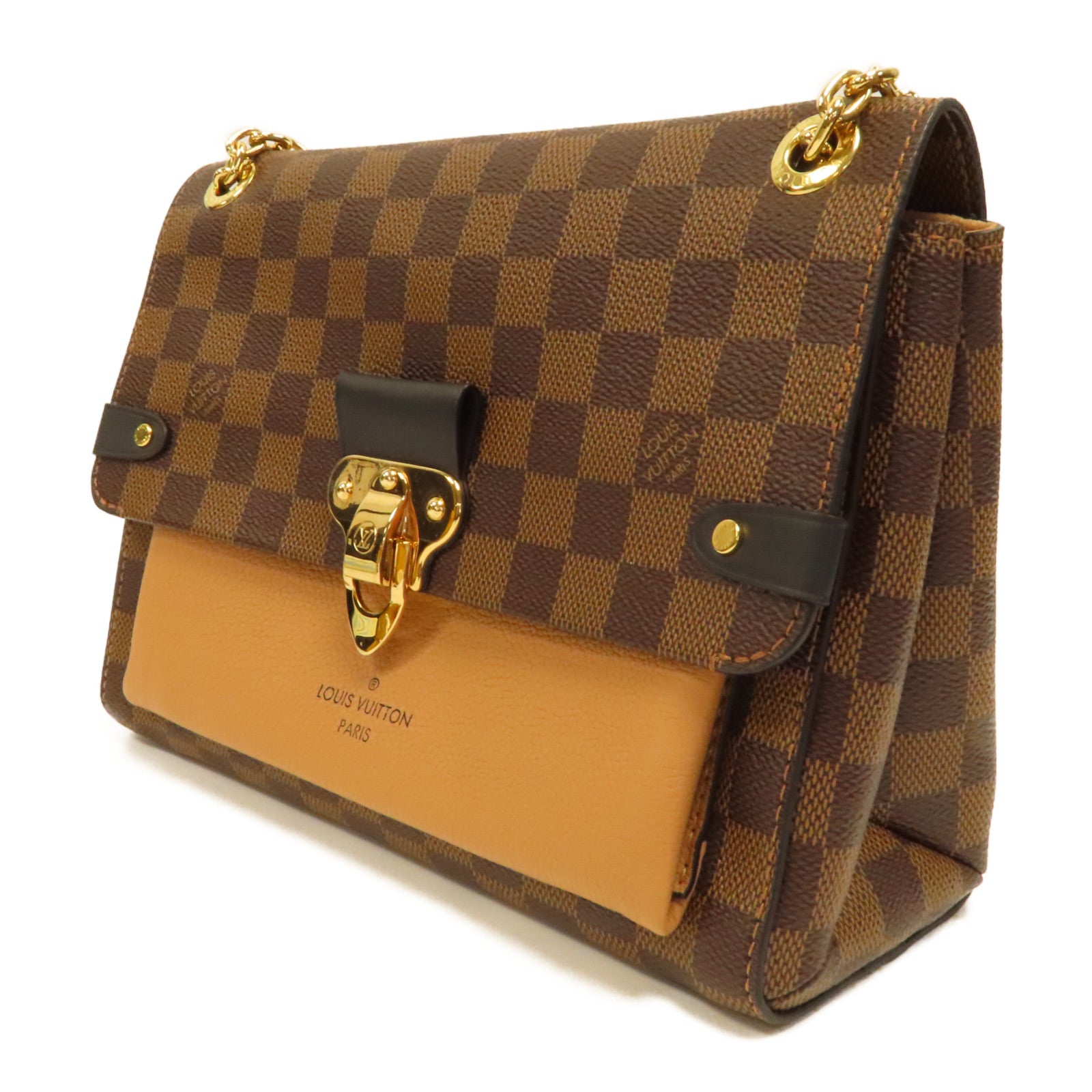 LOUIS VUITTON Damier Vavin PM金扣鏈帶肩背袋啡色