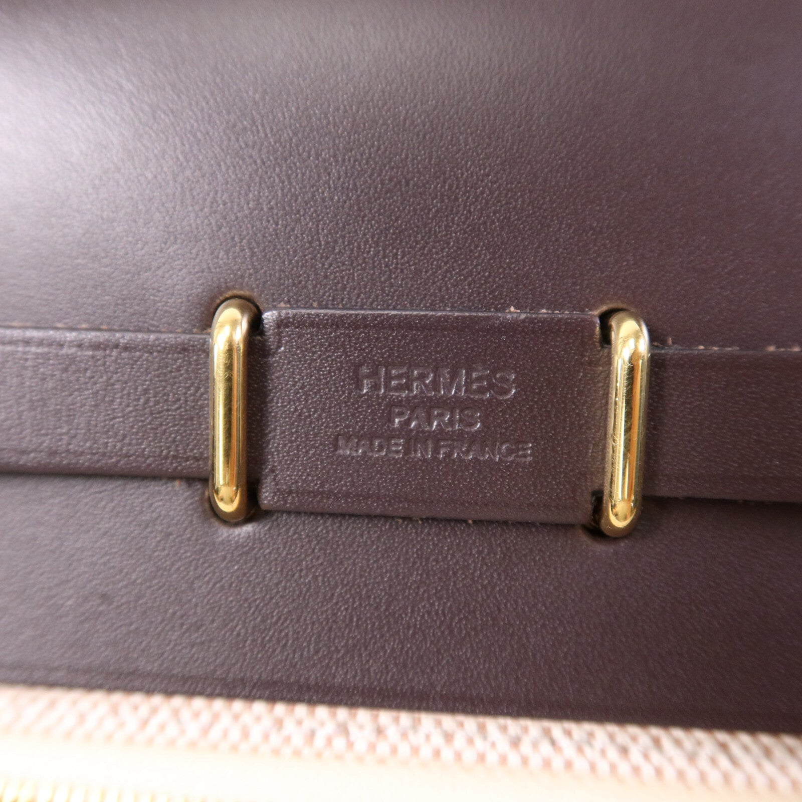 HERMES 帆布/Hunter皮革Mini Herbag金扣肩背袋Chocolat