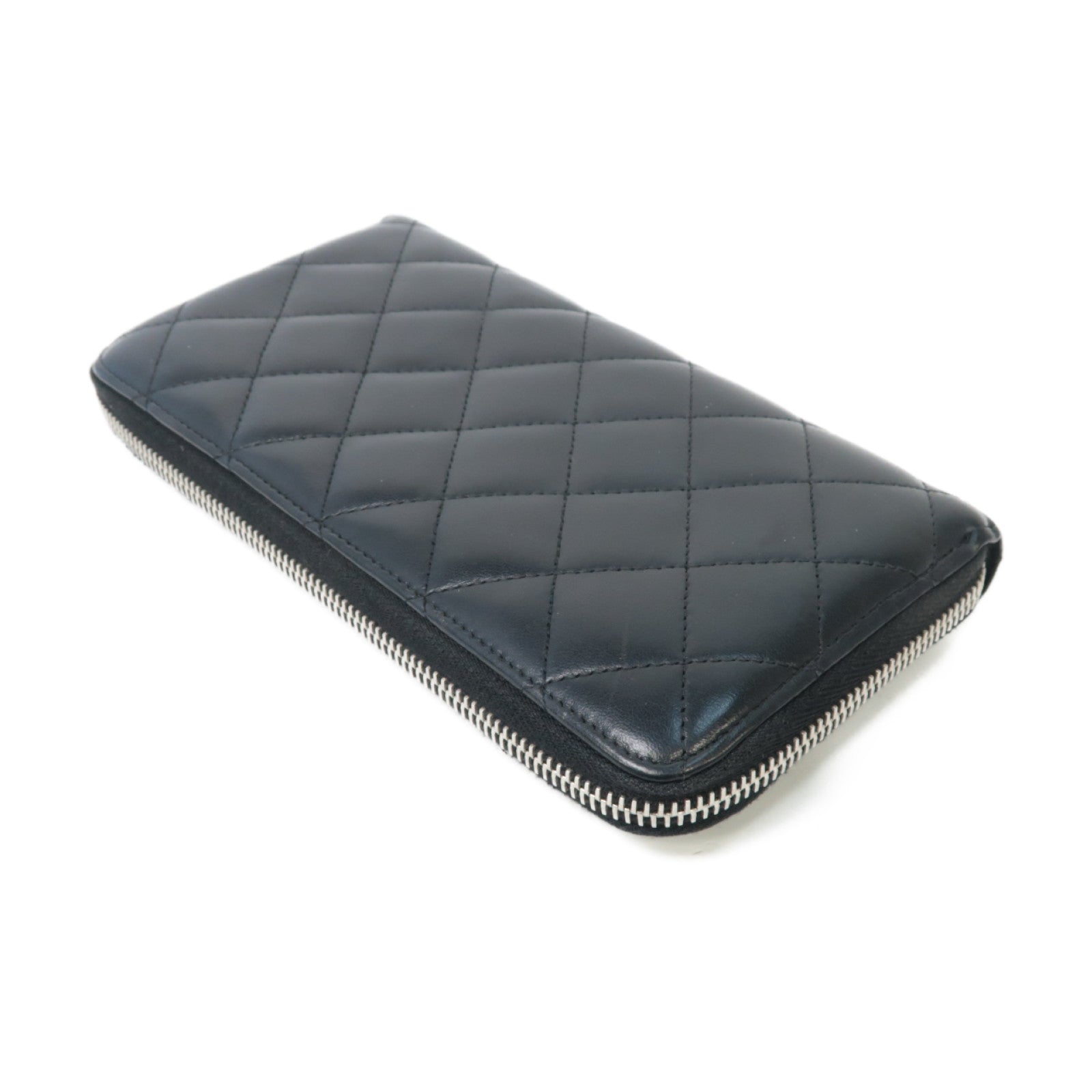 CHANEL 【激減優惠】菱格羊皮皮革Long Wallet銀扣長錢包黒色