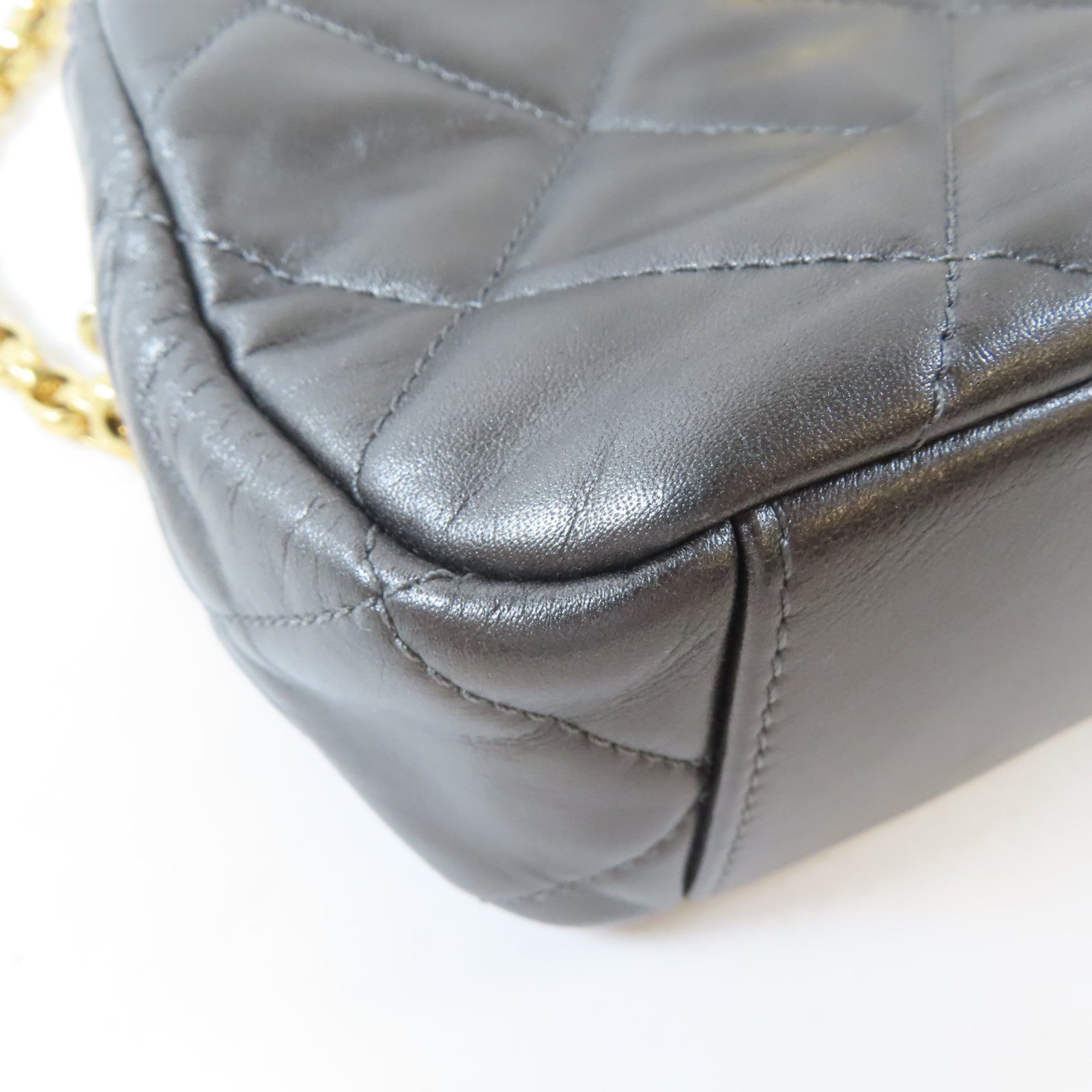CHANEL 菱格羊皮皮革Camera Bag金扣鏈帶肩背袋灰色