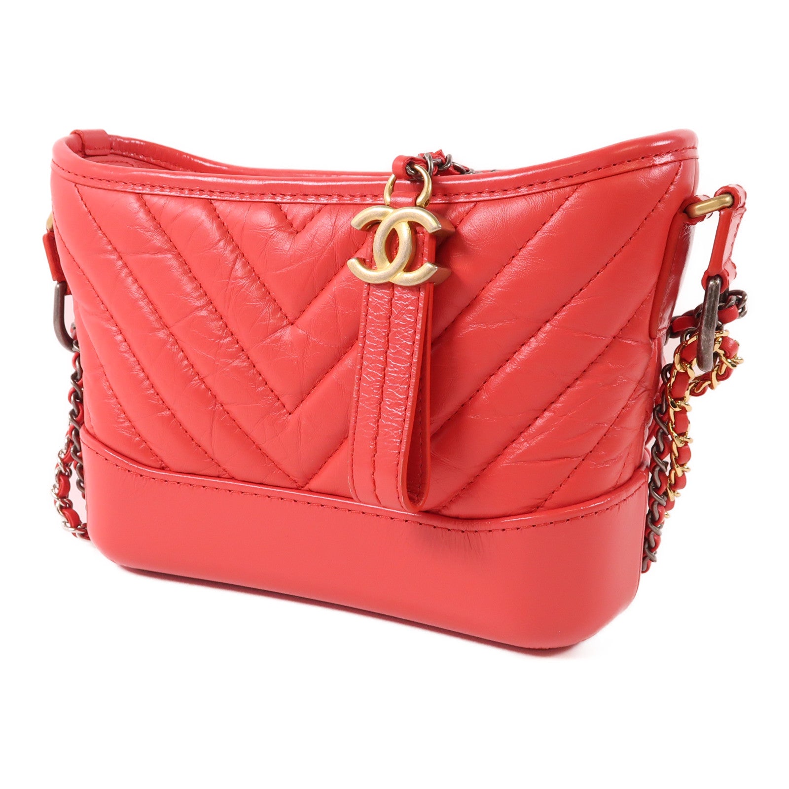 CHANEL CC Gabrielle Small Chain Shoulder Bag Calfskin Leather Red