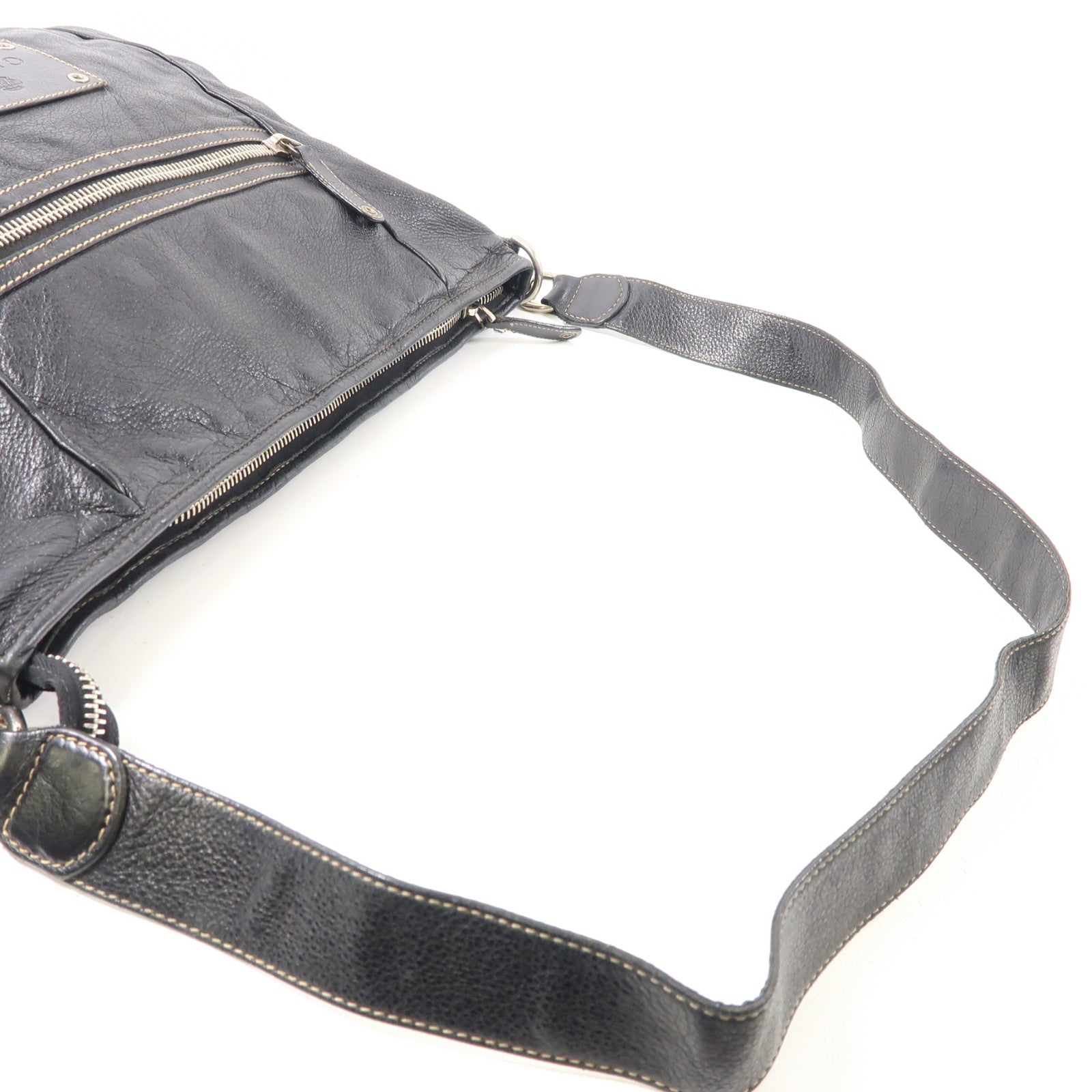 GUCCI 牛皮皮革Messenger Bag銀扣肩背袋黑色