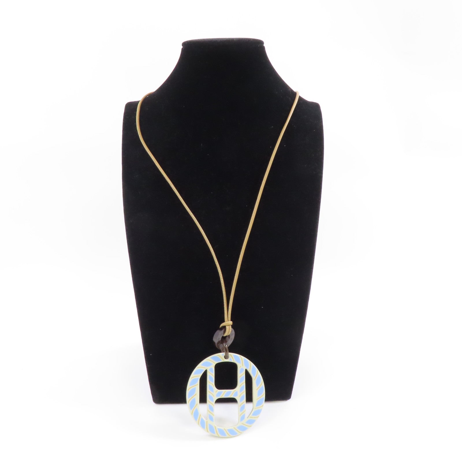 HERMES 【激減優惠】牛角H Equipe Necklace項鍊米色/淺藍色