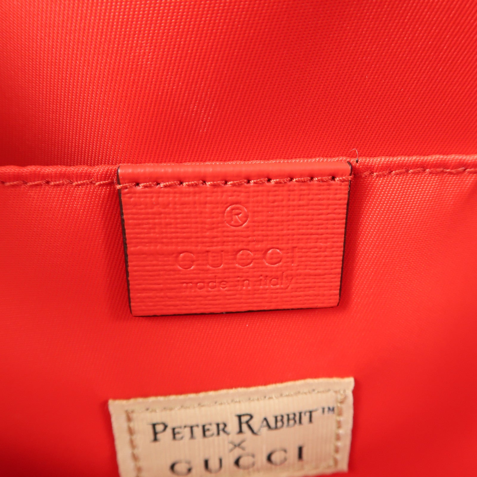 GUCCI 塗層帆布/皮革Peter Rabbit x Gucci Children's Tote Bag銀扣手挽袋棕色/紅色