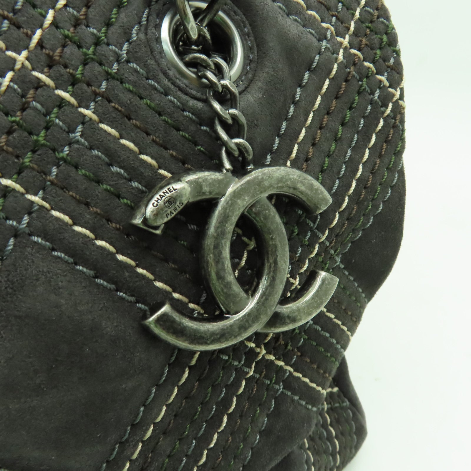 CHANEL 【清倉大減價】麂皮皮革Chain Shoulder Bag銀扣鏈帶肩背袋灰色