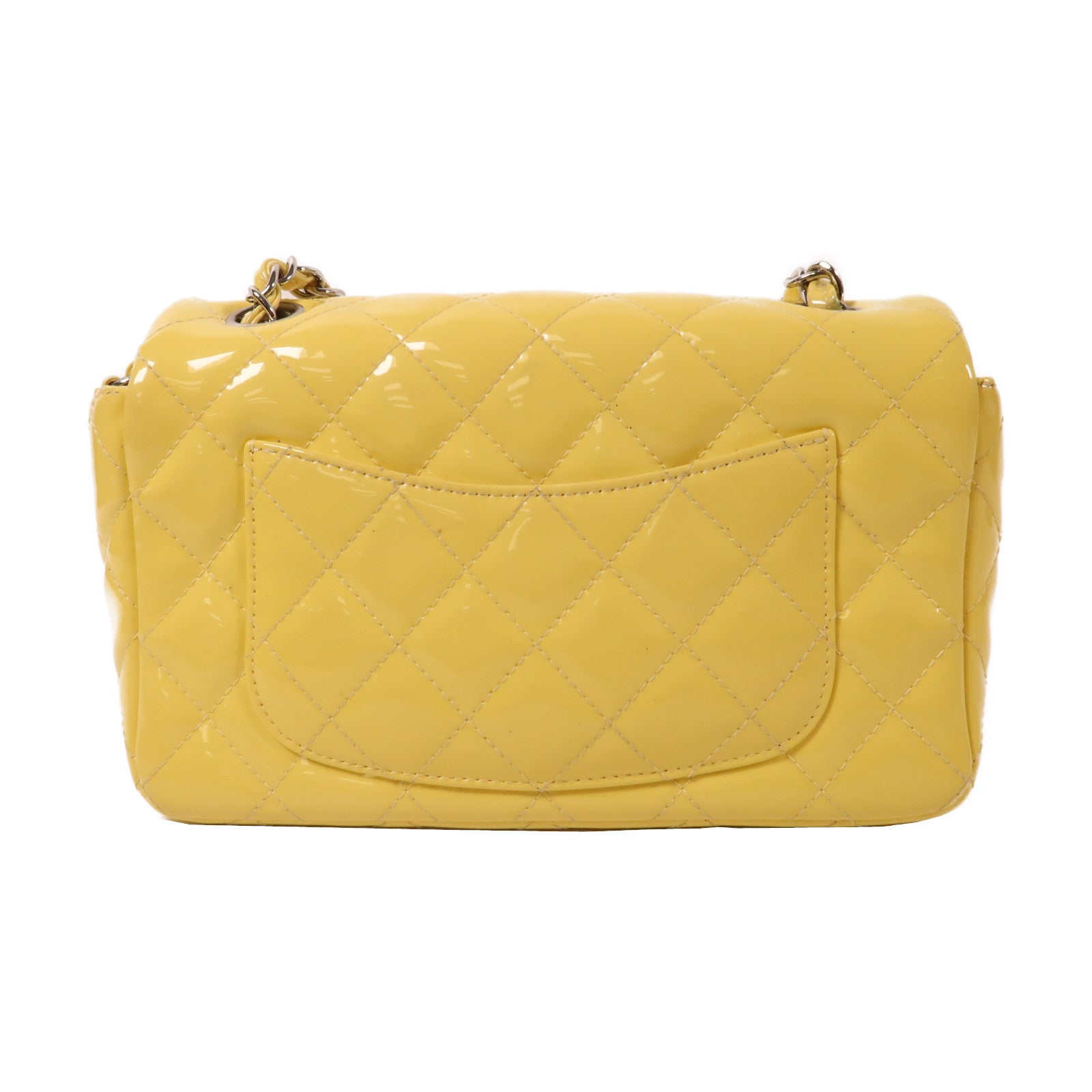 CHANEL 【激減優惠】菱格漆皮皮革Chain Shoulder銀扣鏈帶肩背袋黃色