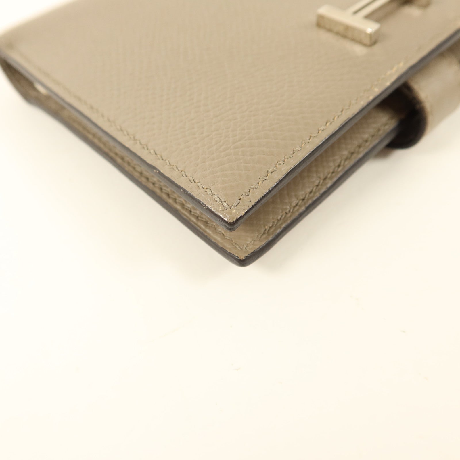 HERMES Epsom皮革Bearn Compact Wallet銀扣錢包Gris Asphalte