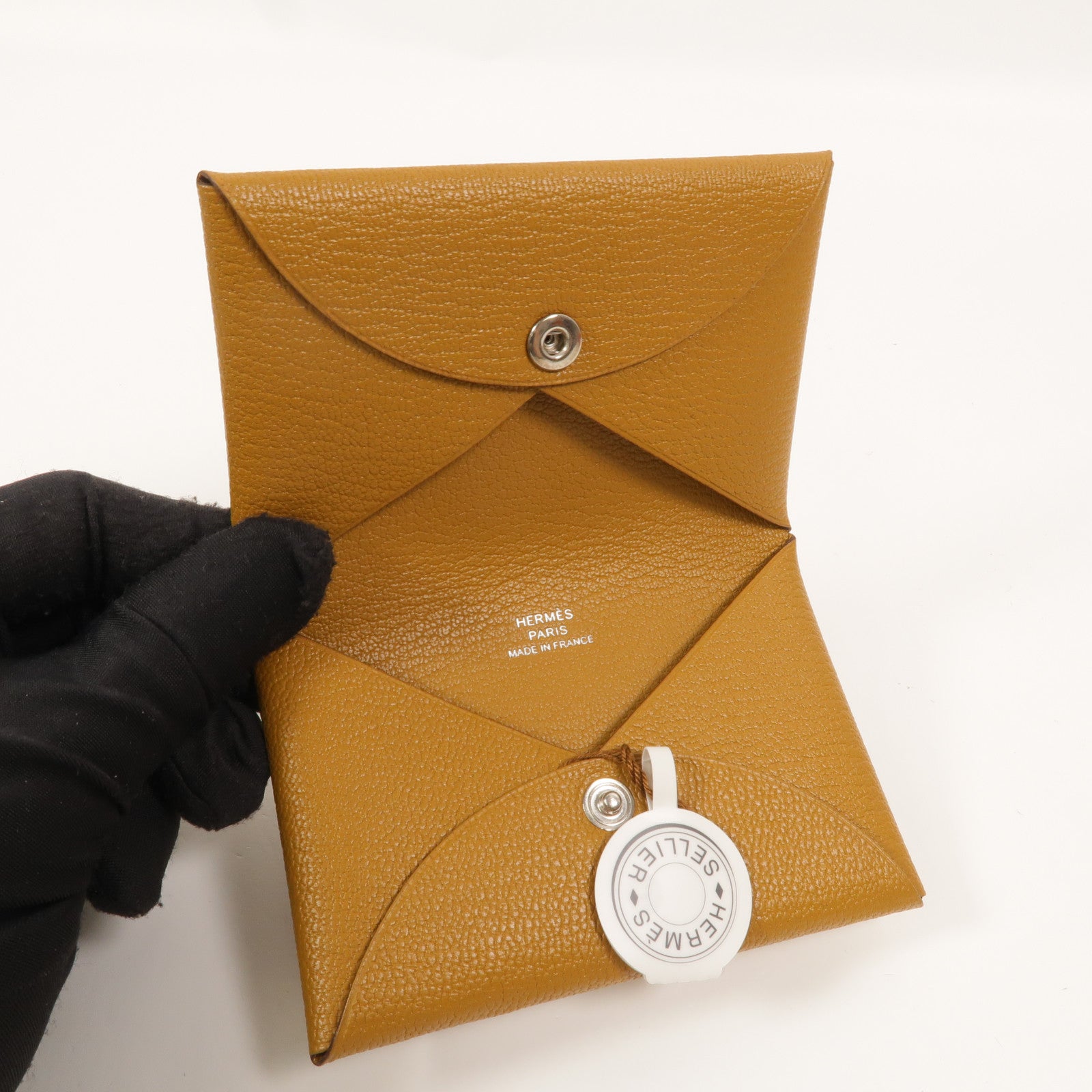 HERMES Chevre皮革Calvi Card Holder卡片套Sesame