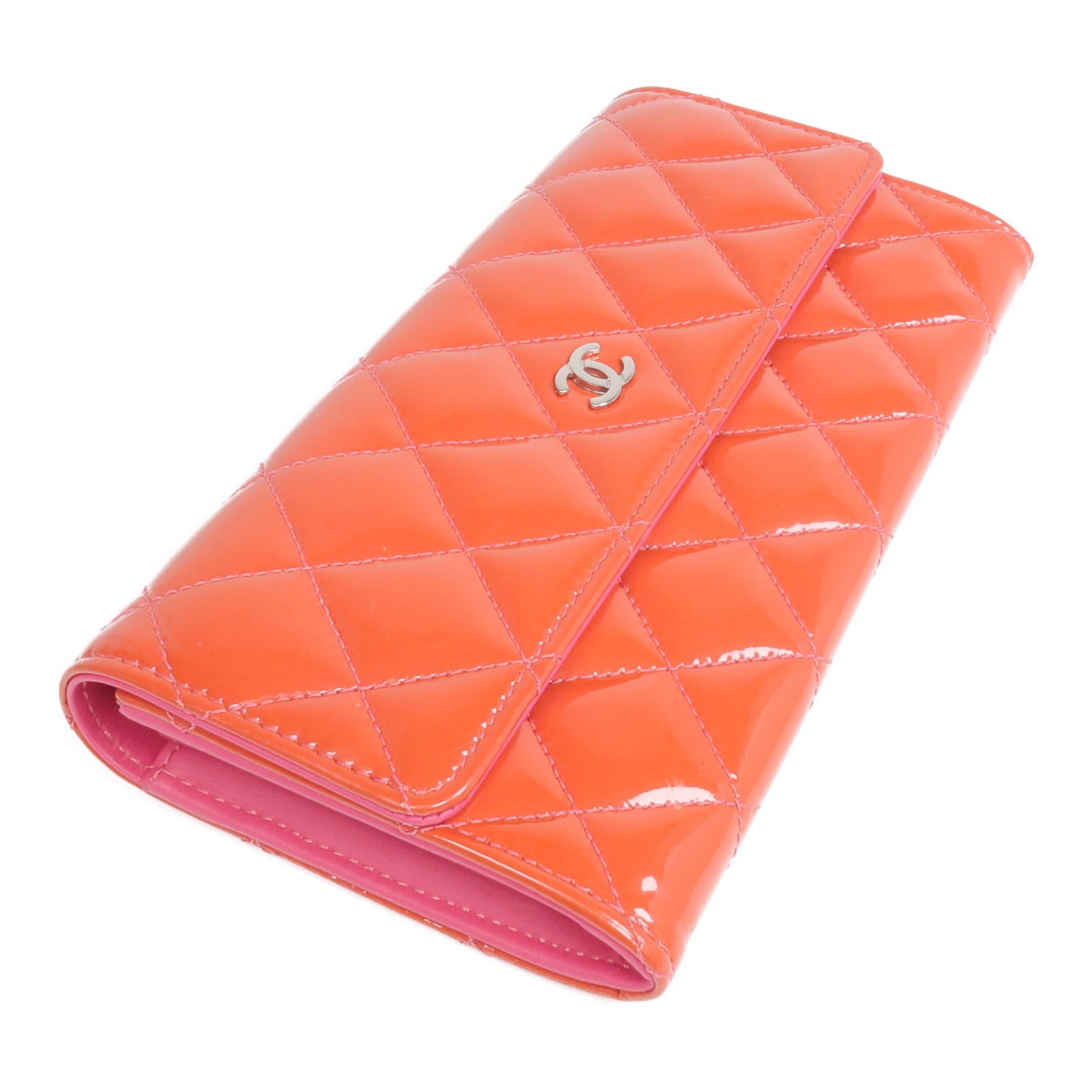 CHANEL 【激減優惠】漆皮皮革Long Wallet銀扣長錢包