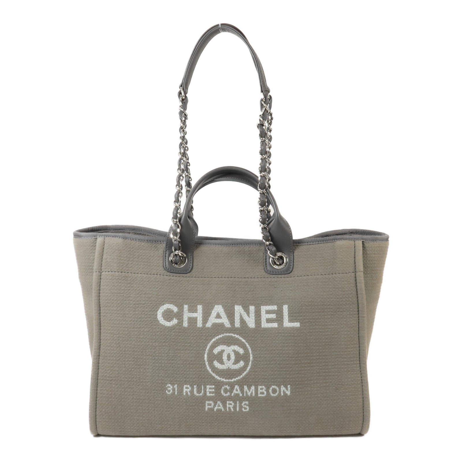 CHANEL 帆布Deauville Large Tote鏈帶手挽肩背兩用袋