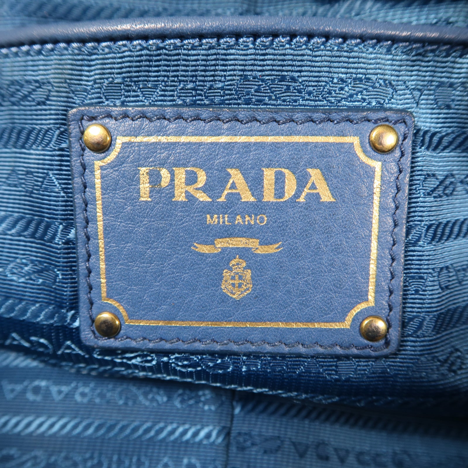 PRADA 牛皮皮革Boston Bag金扣手挽肩背兩用袋藍色
