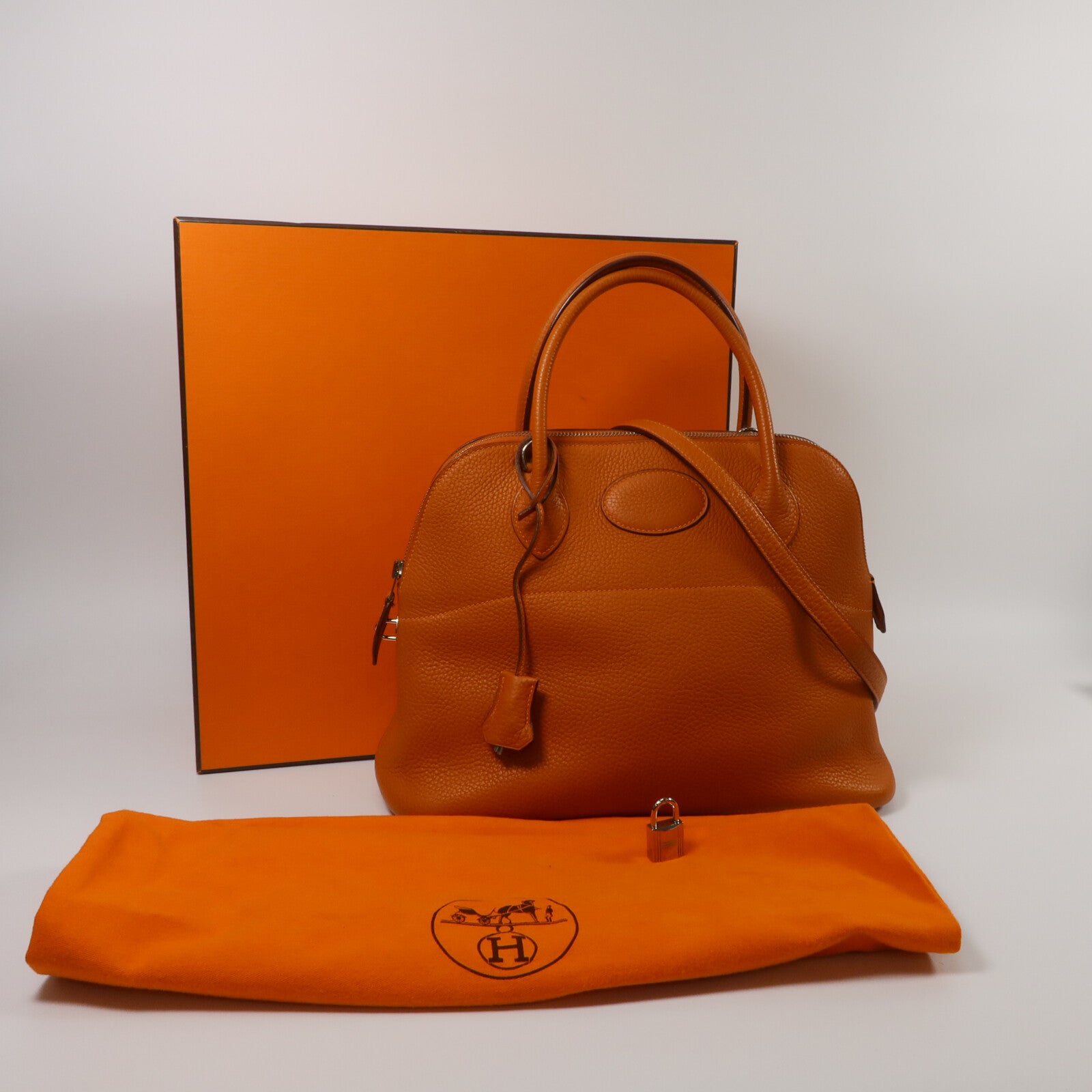 HERMES Clemence皮革Bolide 31手挽肩背兩用袋Orange
