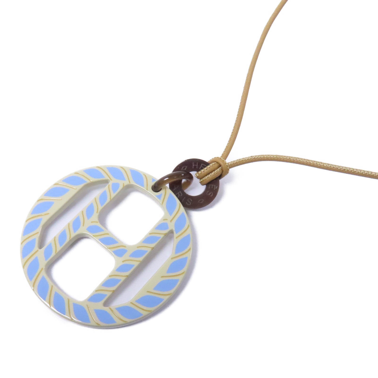 HERMES 【激減優惠】牛角H Equipe Necklace項鍊米色/淺藍色