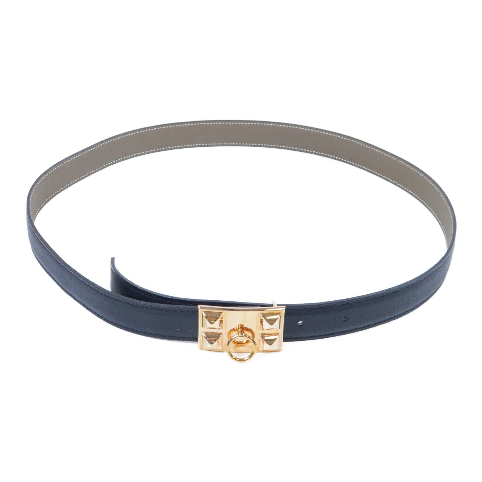 HERMES **【激減優惠】Epsom皮革Belt金扣皮帶Noir黑色/Etoupe大象灰色