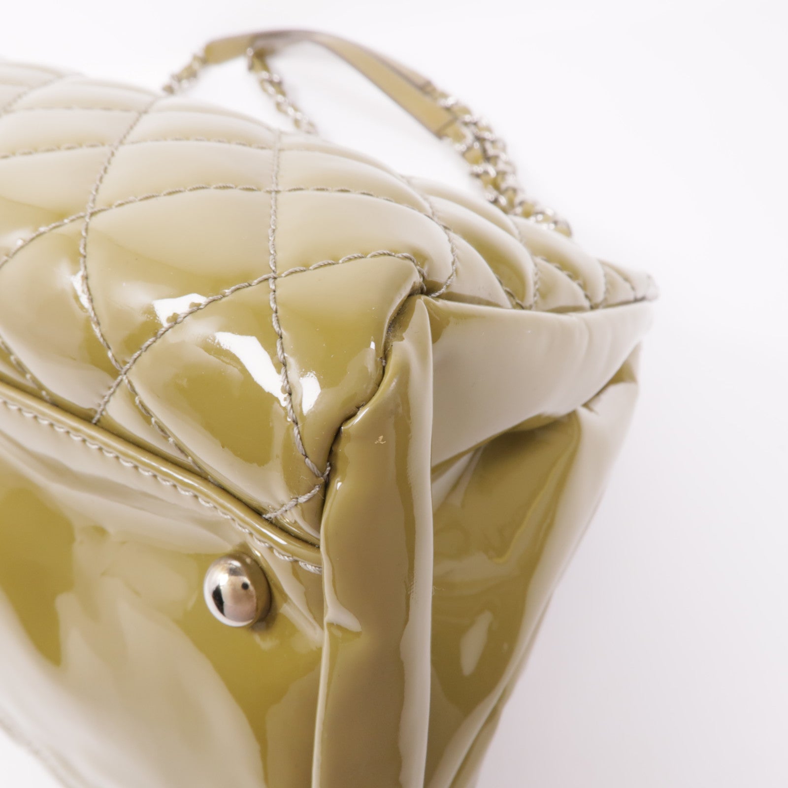 CHANEL 漆皮皮革Chain Shoulder銀扣鏈帶肩背袋