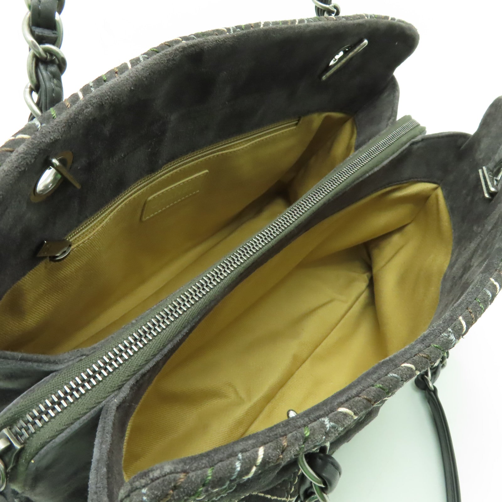 CHANEL 【清倉大減價】麂皮皮革Chain Shoulder Bag銀扣鏈帶肩背袋灰色