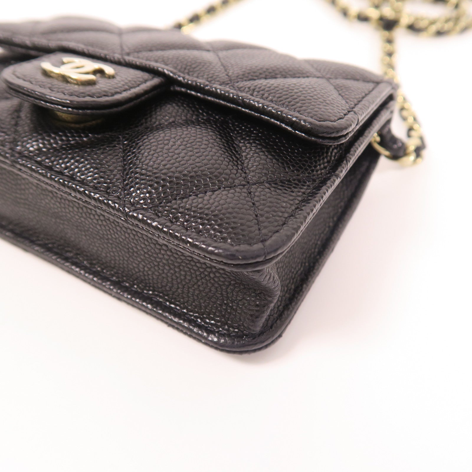 CHANEL 牛皮皮革Chain Shoulder金扣鏈帶肩背袋