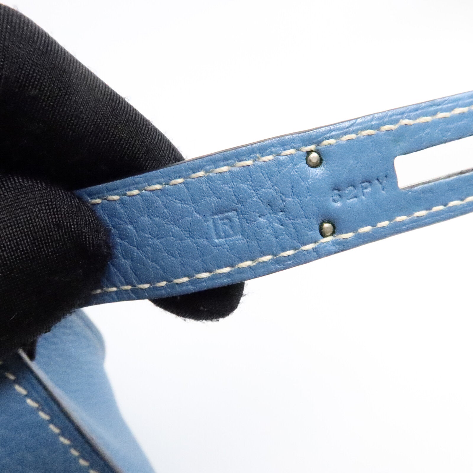 HERMES Togo皮革Jypsiere 28肩背袋Blue Jean