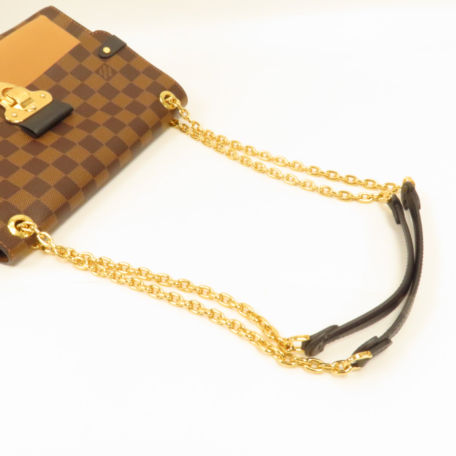 LOUIS VUITTON Damier Vavin PM金扣鏈帶肩背袋啡色