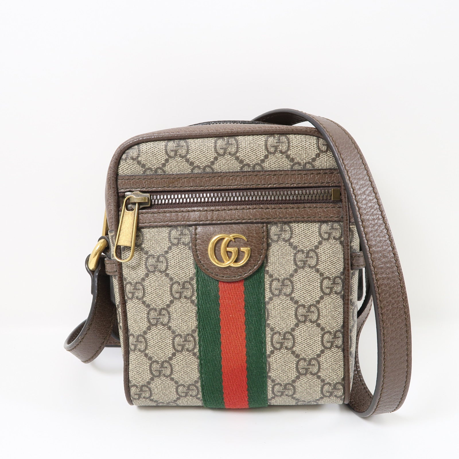 GUCCI 塗層帆布Ophidia金扣肩背袋啡色