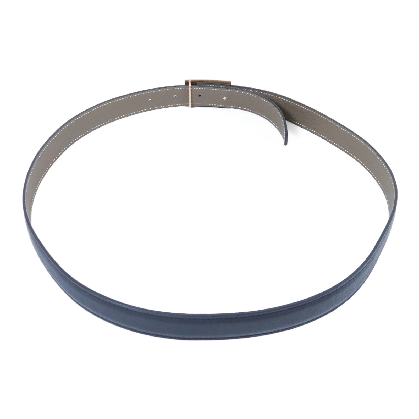 HERMES **【激減優惠】Epsom皮革Belt金扣皮帶Noir黑色/Etoupe大象灰色