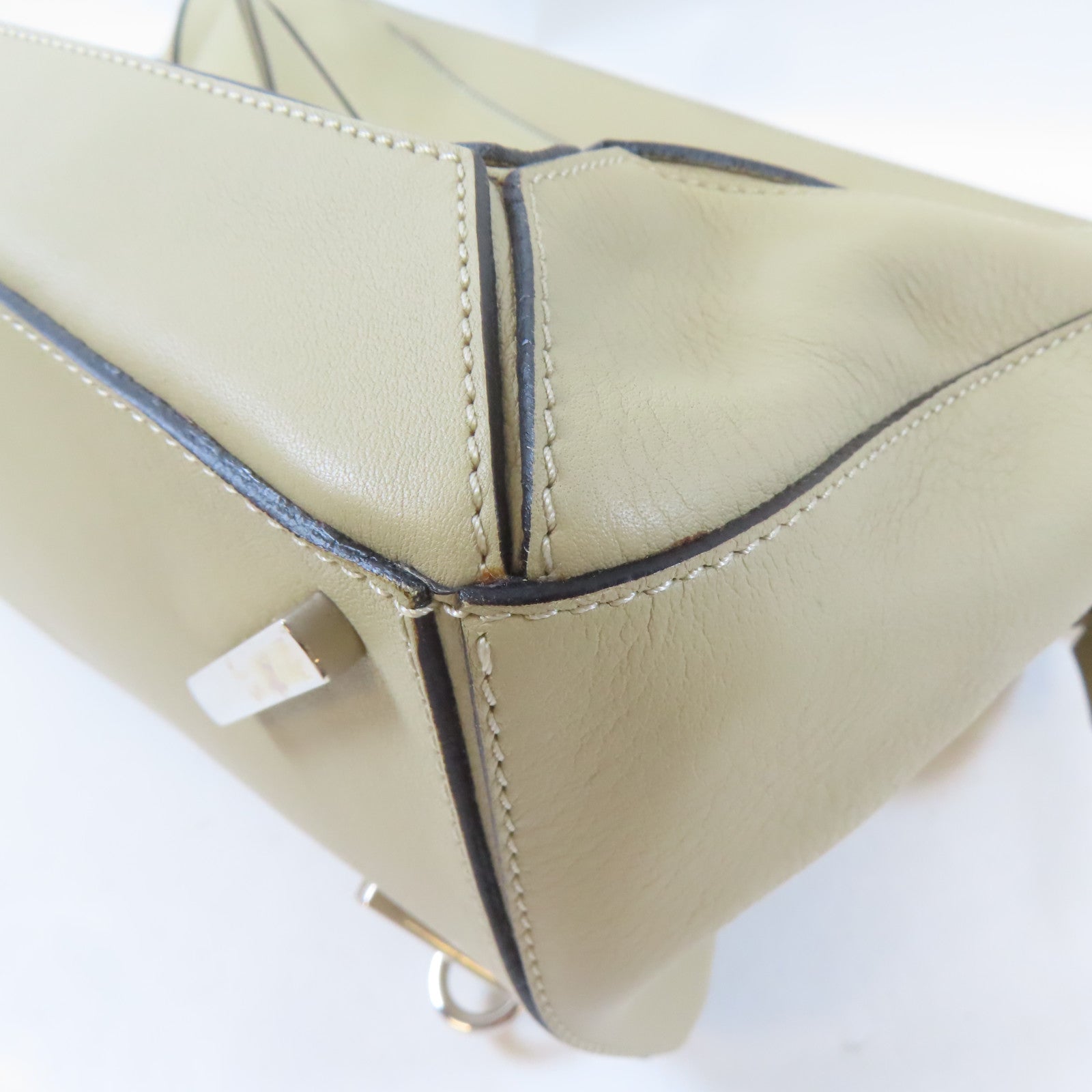 LOEWE 牛皮皮革Large Puzzle銀扣手挽肩背兩用袋淺褐色