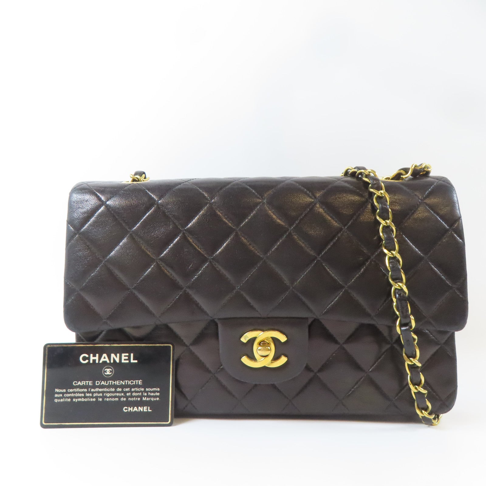 CHANEL 菱格羊皮皮革Vintage Classic 25金扣鏈帶肩背袋黑色