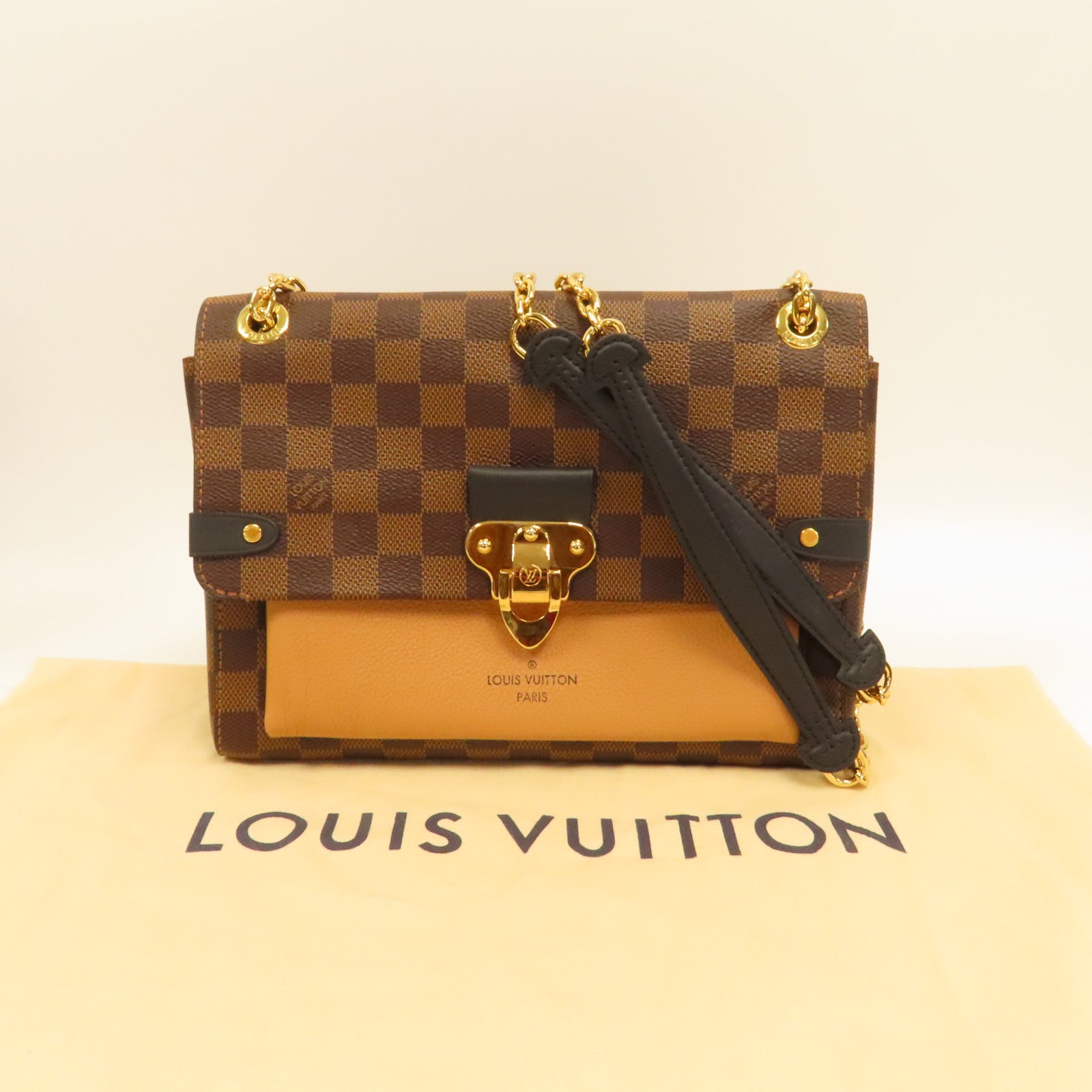 LOUIS VUITTON Damier Vavin PM金扣鏈帶肩背袋啡色