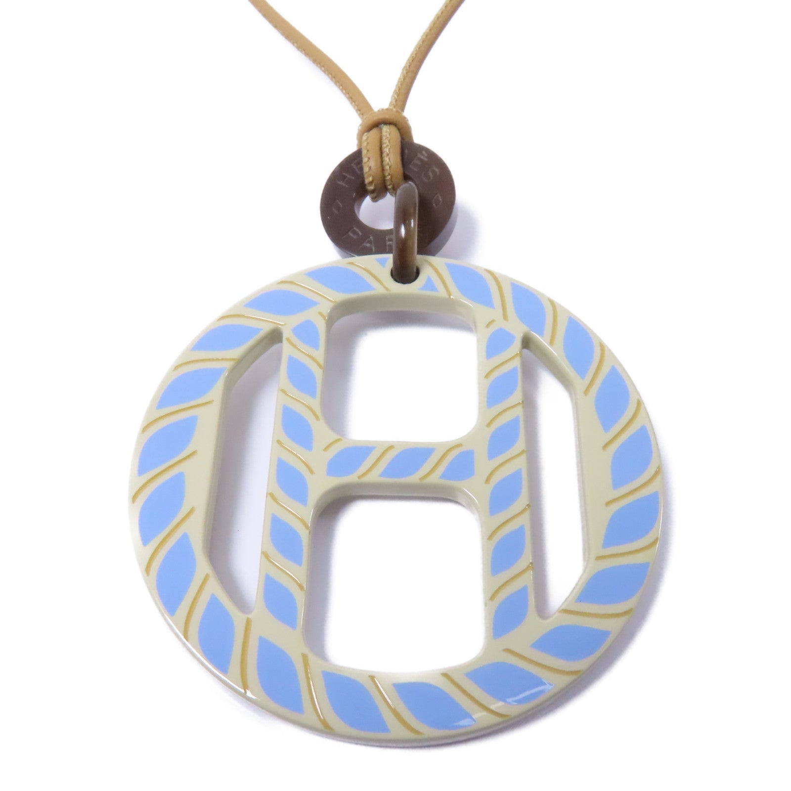 HERMES 【激減優惠】牛角H Equipe Necklace項鍊米色/淺藍色