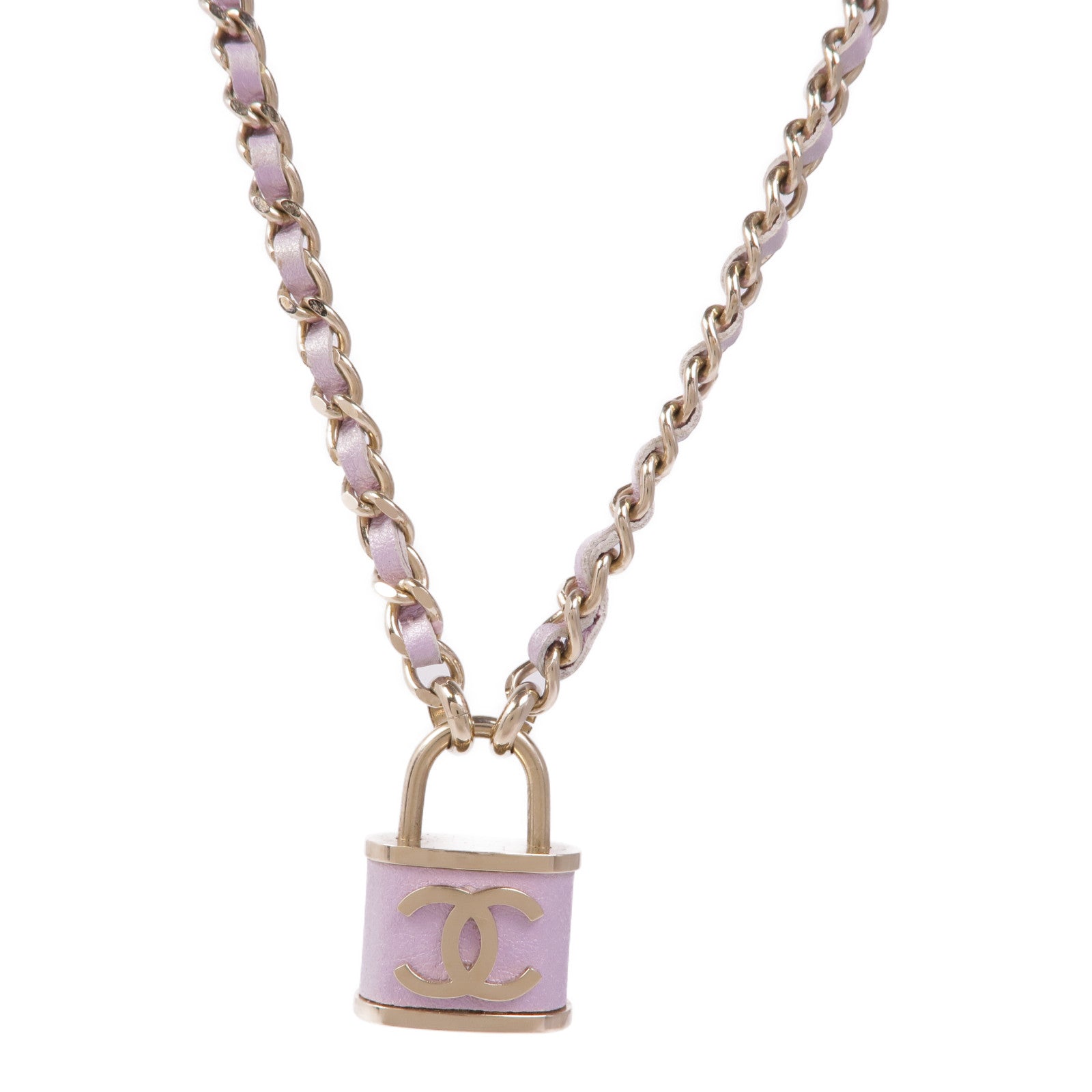 CHANEL 金屬/皮革Lock Necklace項鍊