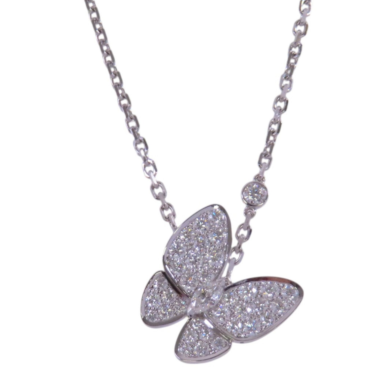 Van Cleef & Arpels 18K白金/鑽石Two Butterfly Pendant Necklace銀扣項鏈