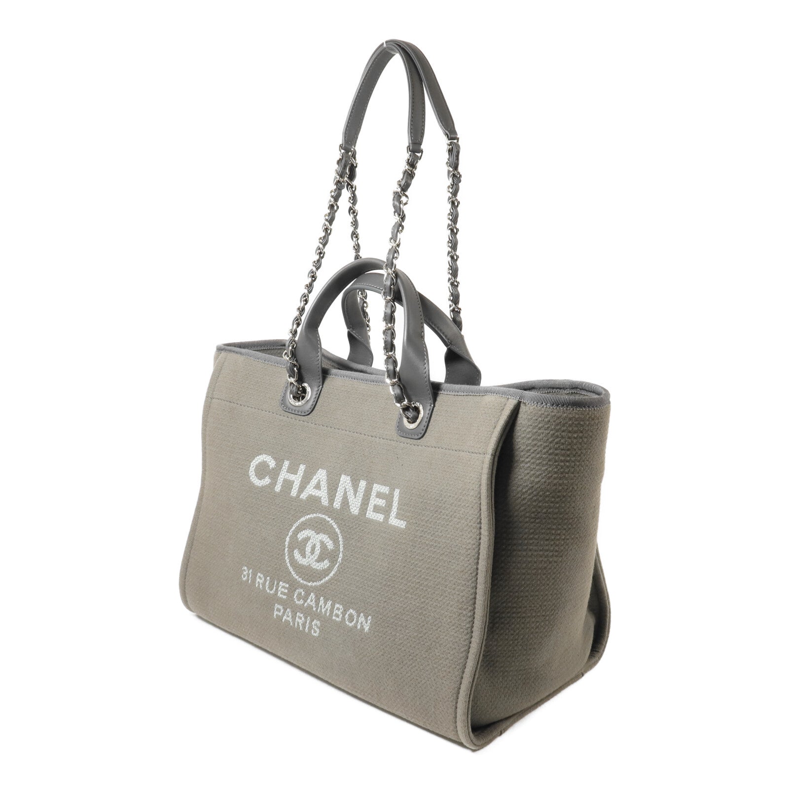 CHANEL 帆布Deauville Large Tote鏈帶手挽肩背兩用袋